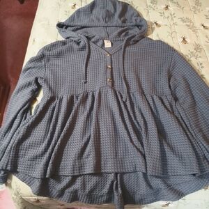 So Hooded Button-Up Waffle Knit Peplum Top Size Small